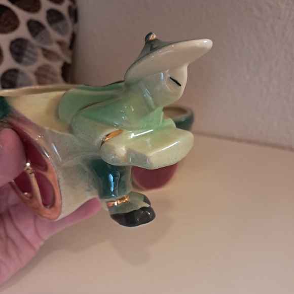 Vintage Set Shawnee Pottery Planter Asian Man Rickshaw Cart #539 USA Ceramic - Picture 7 of 13